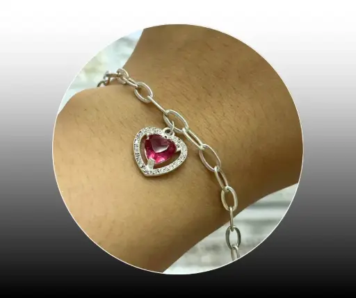 Pulsera ajustable_ Corazón colgante rosa 